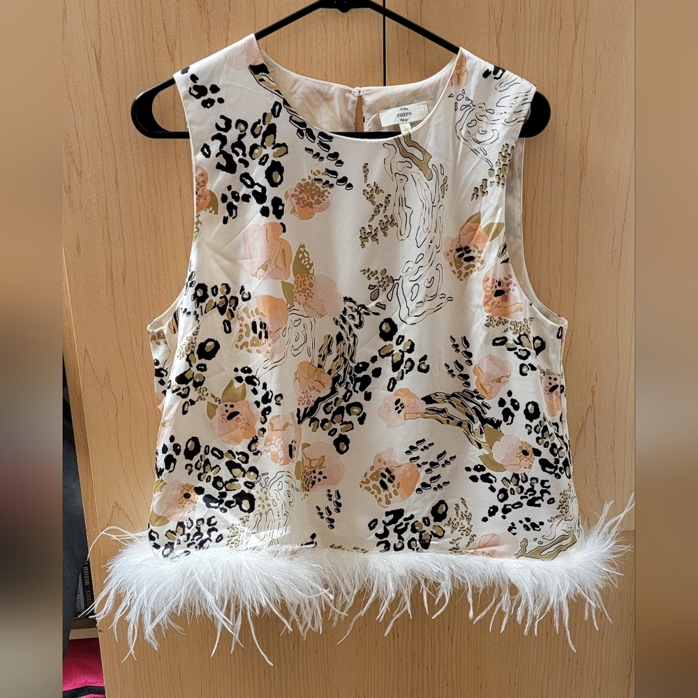 Silky tank with white feathery hem